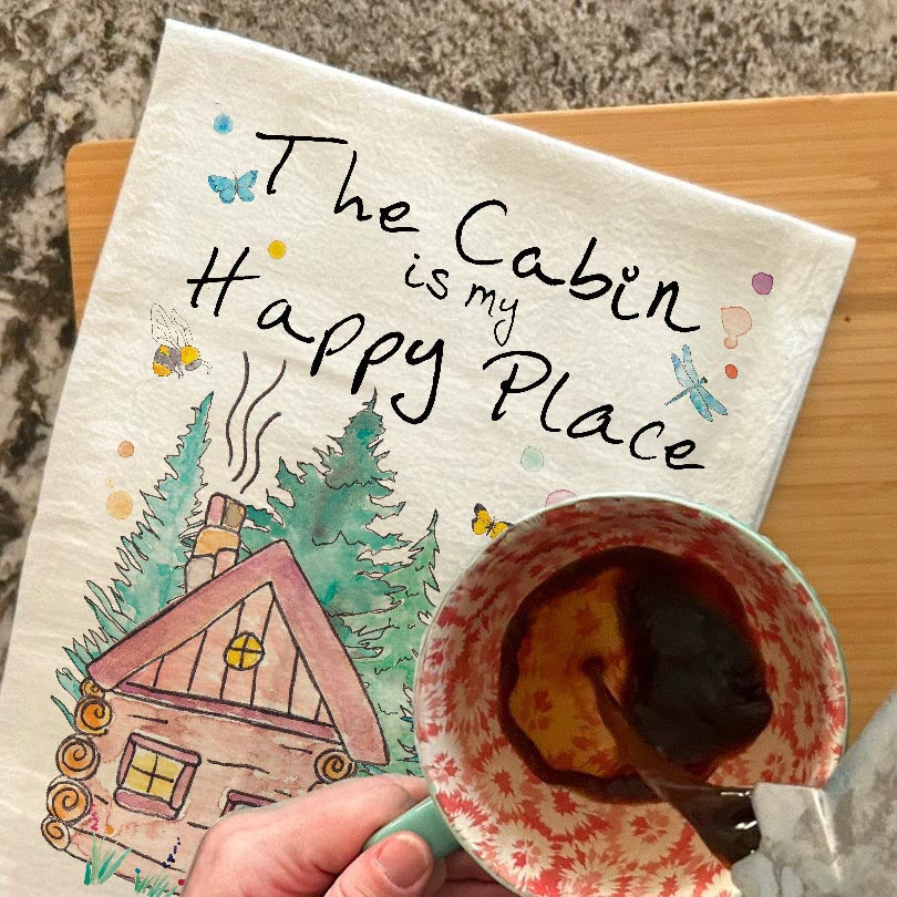 Cabin Happy Place Tea Towel – Wooded Retreat Decor