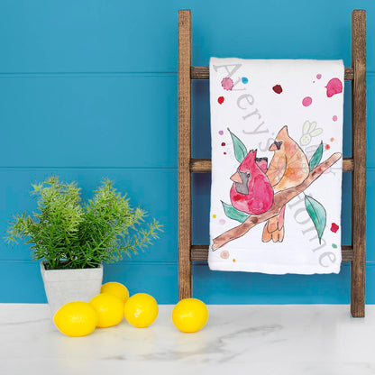 Cardinal Couple Tea Towel – Lovebirds in the Pines
