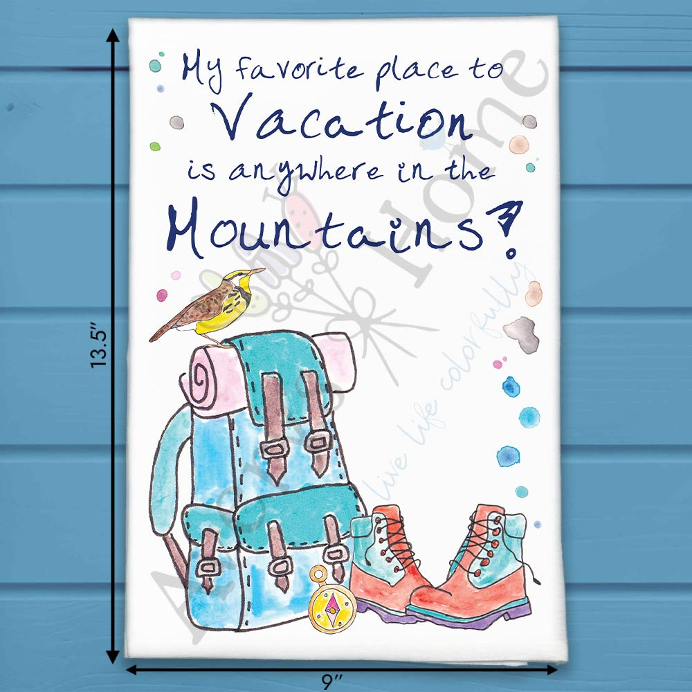Summer Mountain Vacation Tea Towel – Relax & Explore