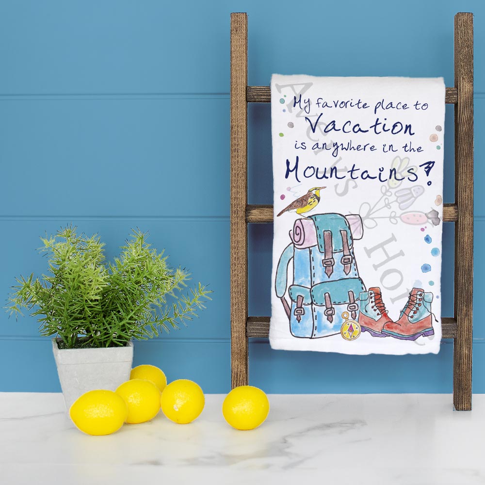 Summer Mountain Vacation Tea Towel – Relax & Explore