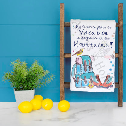 Summer Mountain Vacation Tea Towel – Relax & Explore