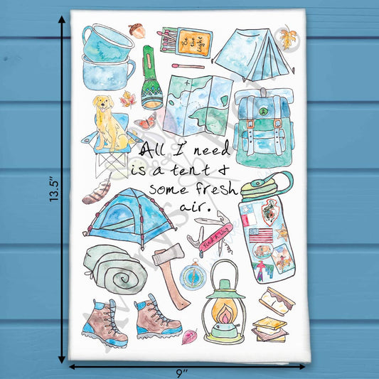 Tent & Fresh Air Tea Towel – Camping Life Quote