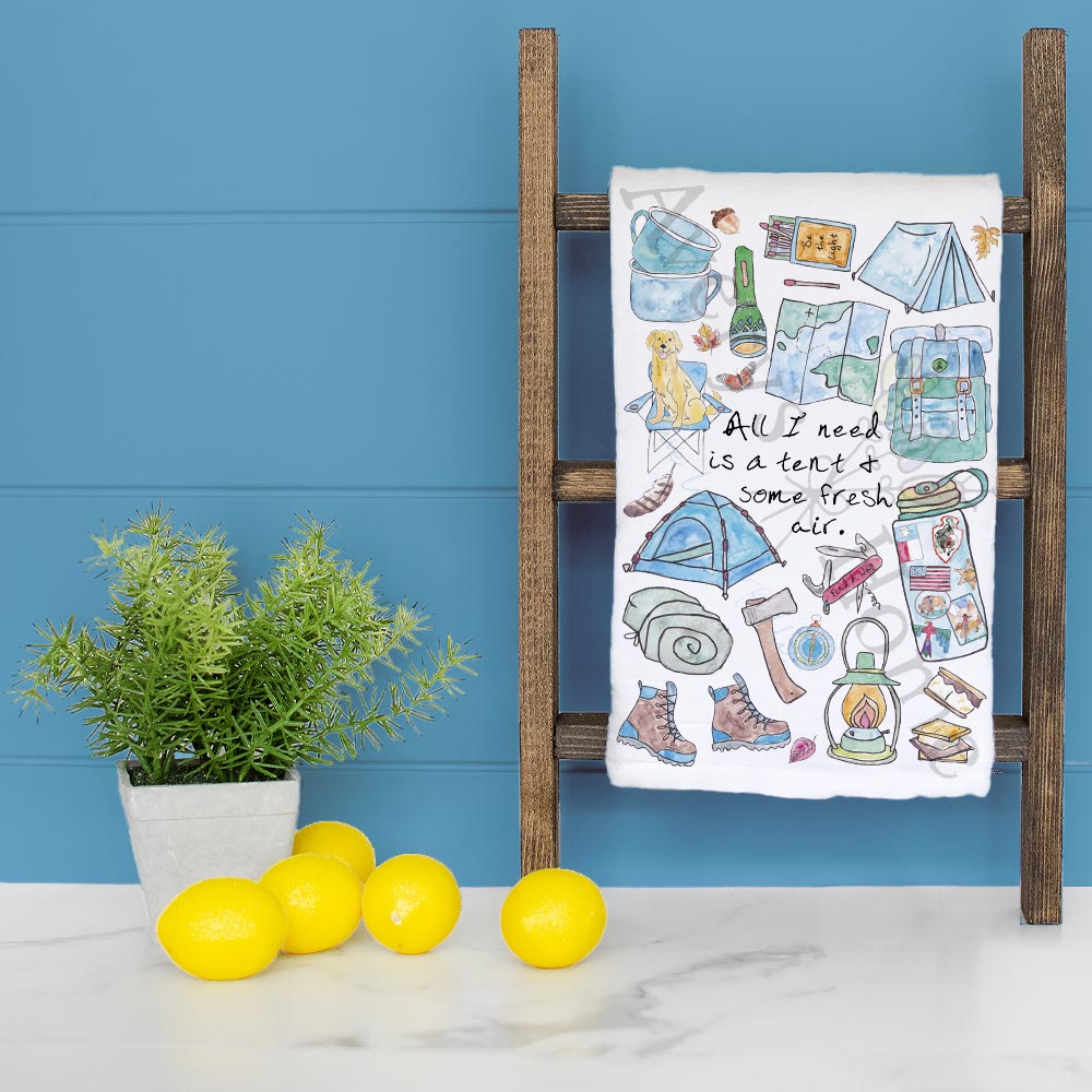 Tent & Fresh Air Tea Towel – Camping Life Quote