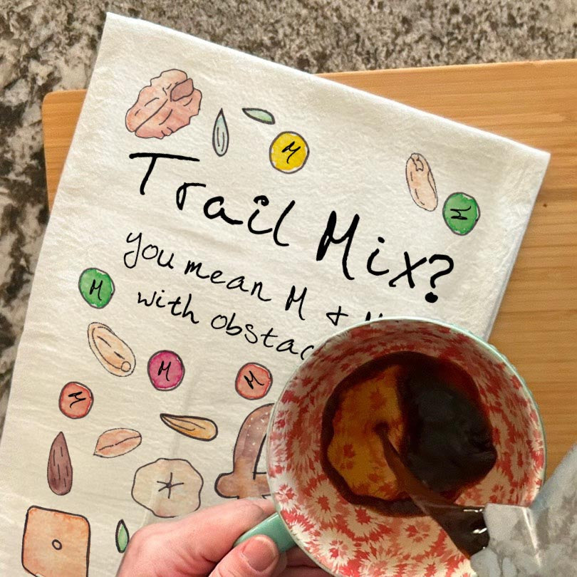 Trail Mix Ingredients Tea Towel – Camping Snack Humor