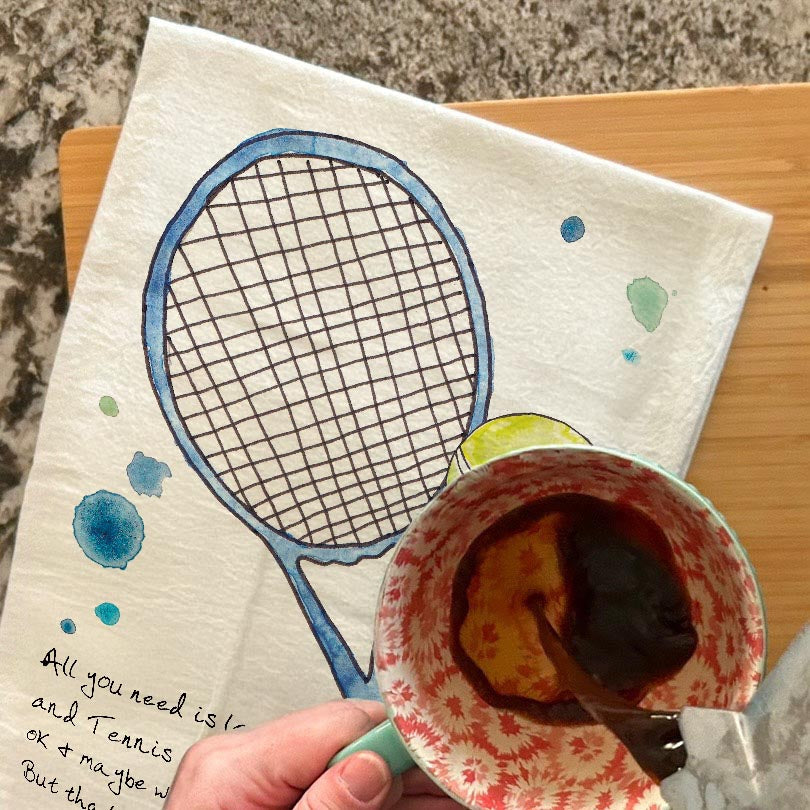 Tennis & Wine Tea Towel – Match Day Humor