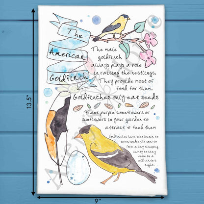 American Goldfinch Facts Tea Towel – Garden Bird Decor