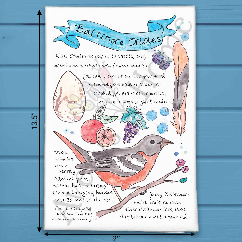 Baltimore Oriole Bird Facts Tea Towel – Garden Gift