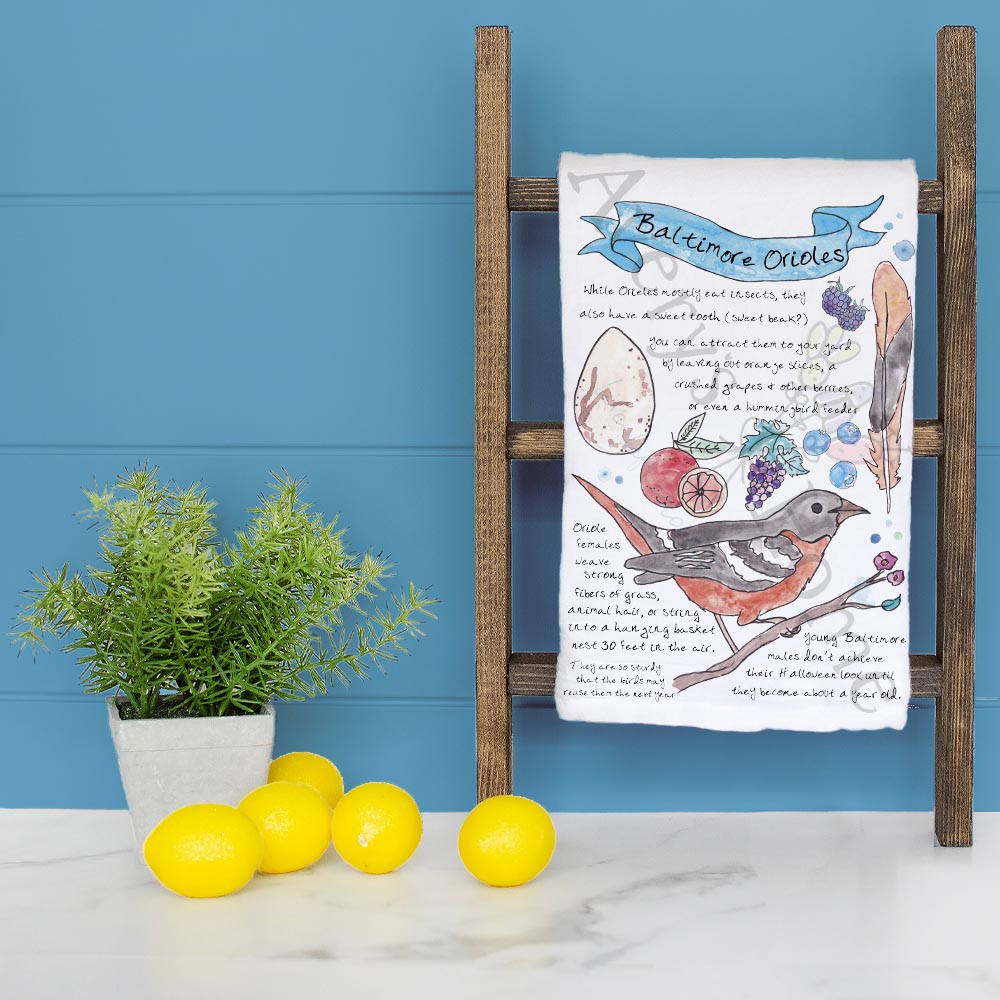 Baltimore Oriole Bird Facts Tea Towel – Garden Gift