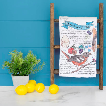 Baltimore Oriole Bird Facts Tea Towel – Garden Gift