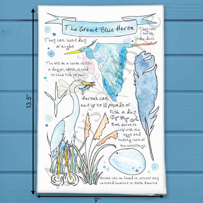 Blue Heron Bird Facts Tea Towel – Coastal Nature Gift
