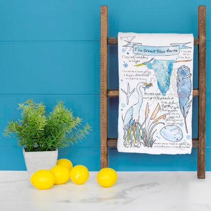 Blue Heron Bird Facts Tea Towel – Coastal Nature Gift