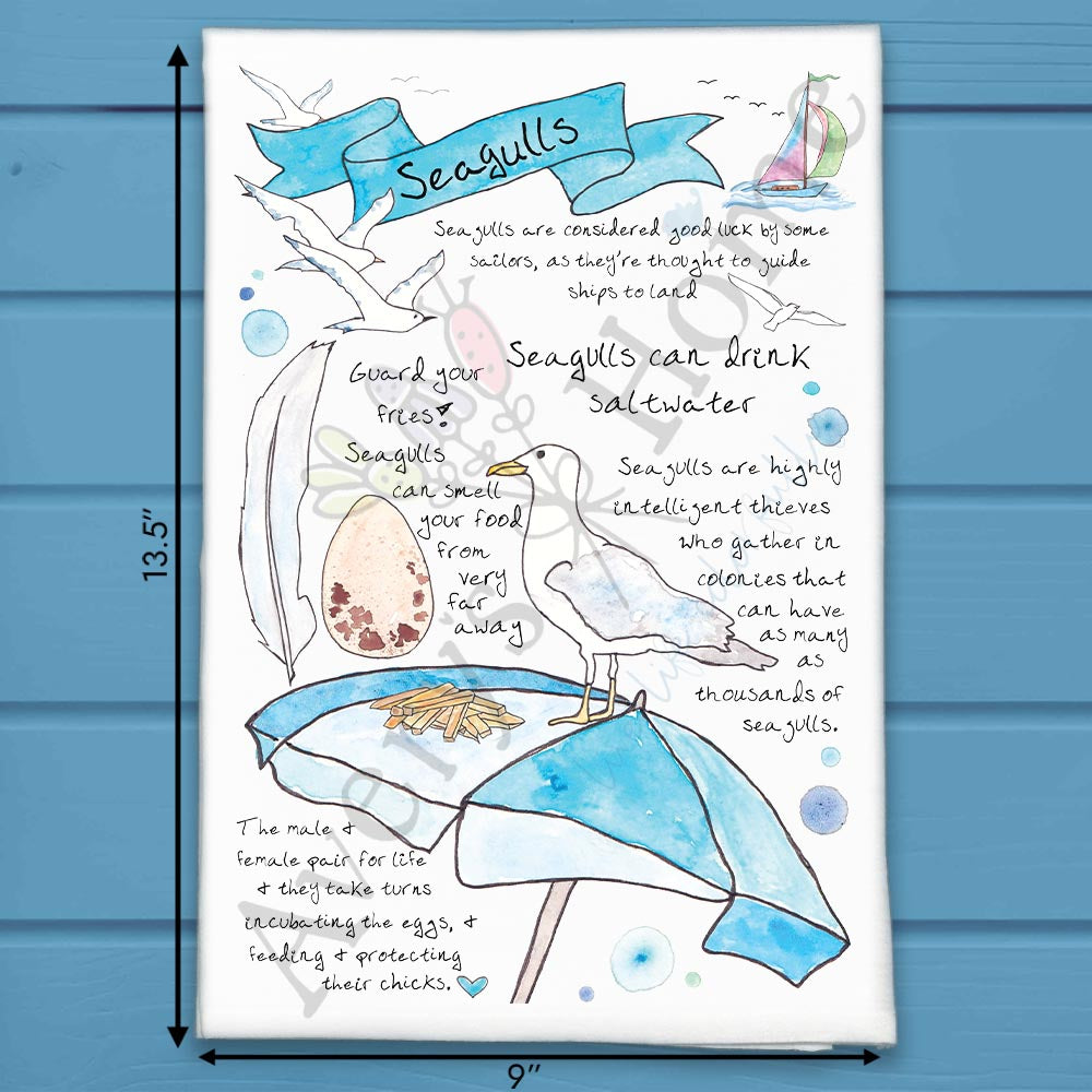 Seagull Bird Facts Tea Towel – Beach Watcher Decor