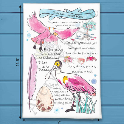 Spoonbill Bird Facts Tea Towel – Pink Bird Decor