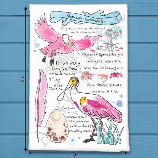 Spoonbill Bird Facts Tea Towel – Pink Bird Decor