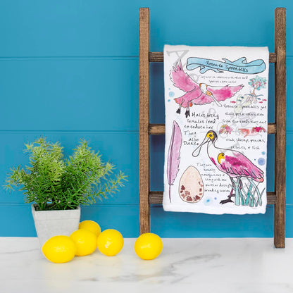 Spoonbill Bird Facts Tea Towel – Pink Bird Decor