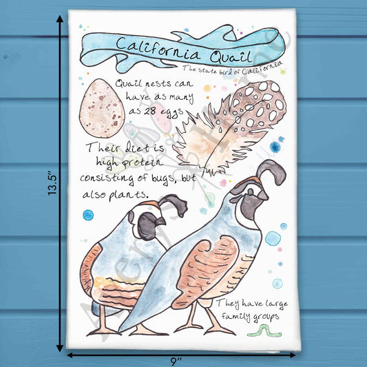 California Quail Bird Facts – State Bird Decor Tea Towel