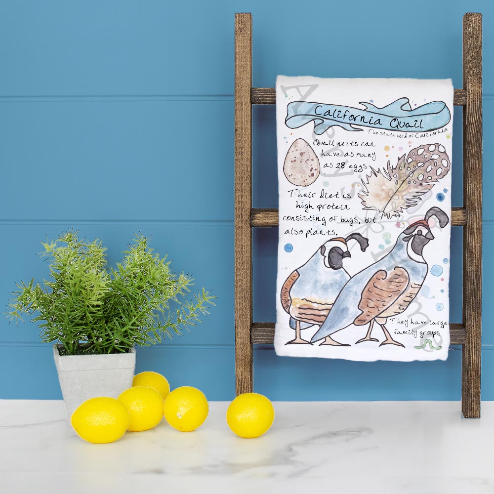 California Quail Bird Facts – State Bird Decor Tea Towel