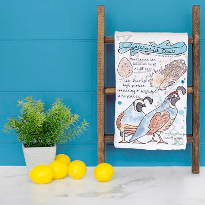 California Quail Bird Facts – State Bird Decor Tea Towel