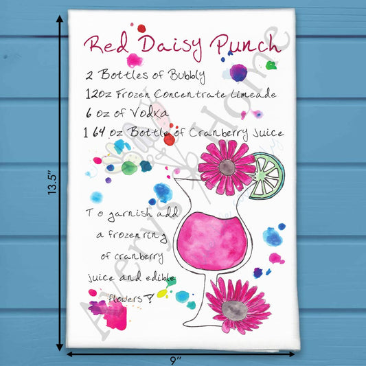 Red Daisy Punch Recipe Tea Towel – Bright, Refreshing & Retro