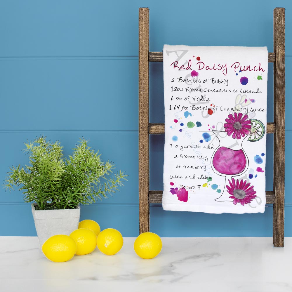 Red Daisy Punch Recipe Tea Towel – Bright, Refreshing & Retro