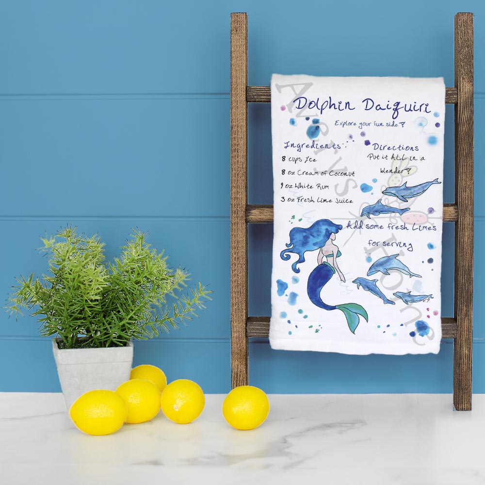 Dolphin Daiquiri Recipe Tea Towel – Splashy Summer Treat