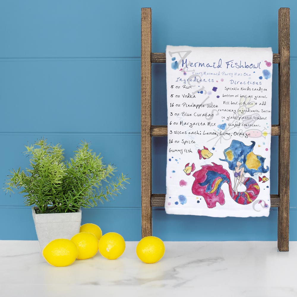 Mermaid Fishbowl Recipe Tea Towel – Ocean Punch Fun