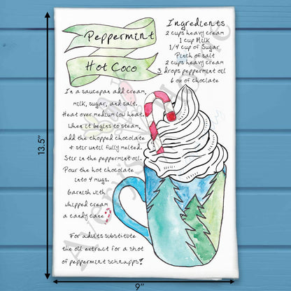 Peppermint Hot Chocolate Recipe Tea Towel – Cozy Cocoa Season