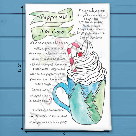 Peppermint Hot Chocolate Recipe Tea Towel – Cozy Cocoa Season