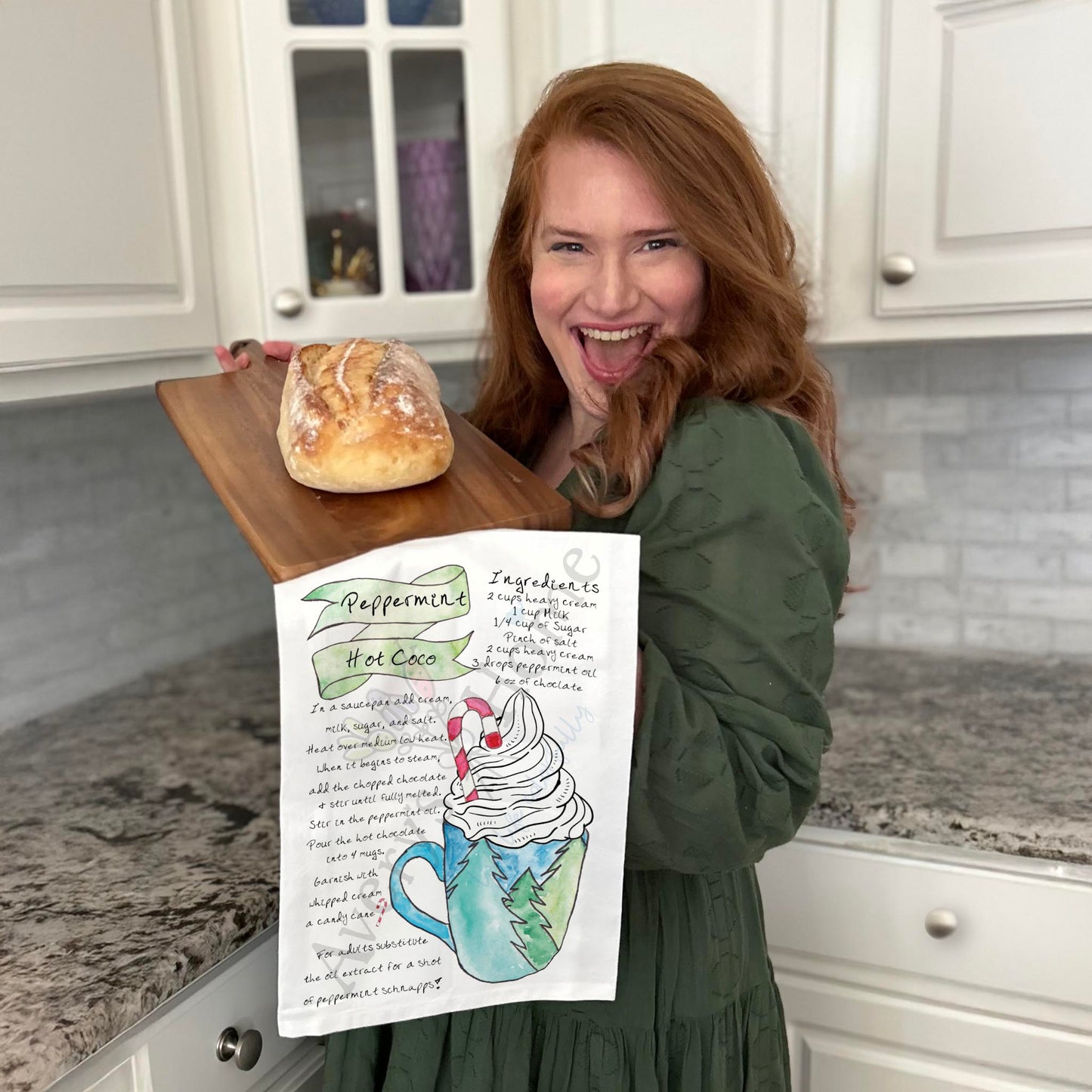 Peppermint Hot Chocolate Recipe Tea Towel – Cozy Cocoa Season