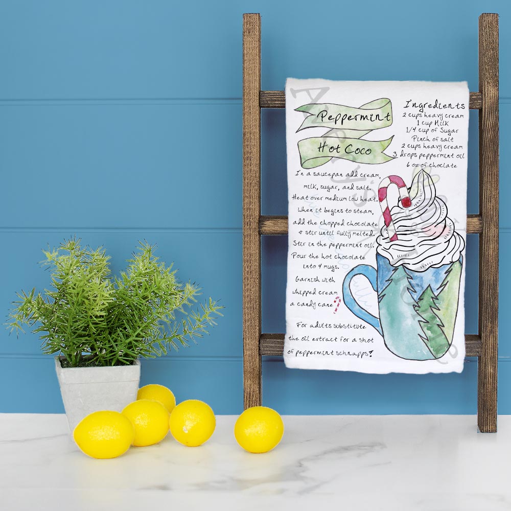 Peppermint Hot Chocolate Recipe Tea Towel – Cozy Cocoa Season
