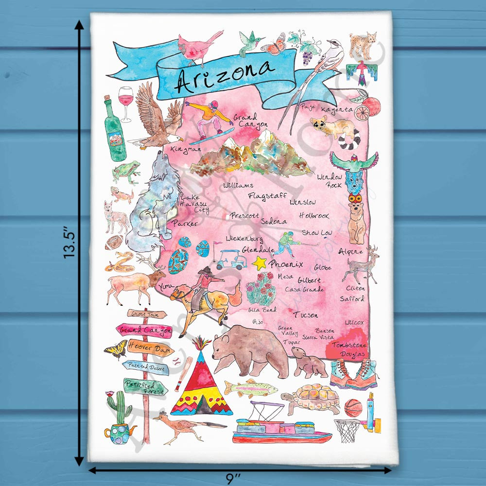 Arizona State Map Tea Towel – Saguaro & Sunset Vibes