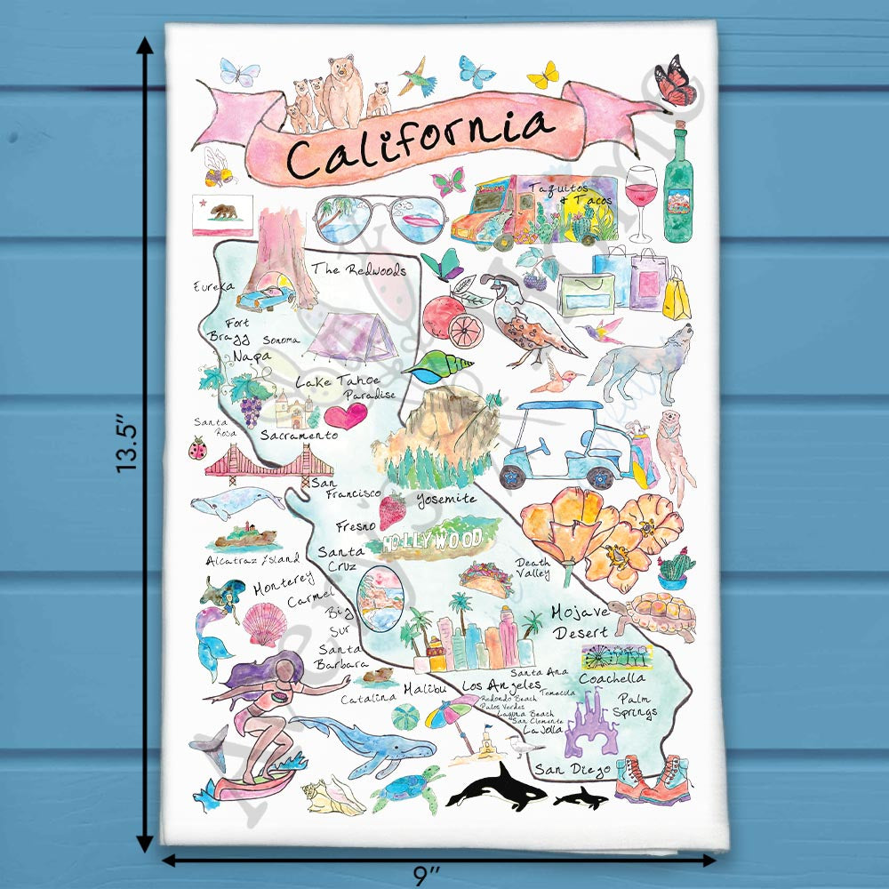 California Map Tea Towel – Beaches, Mountains & Magic