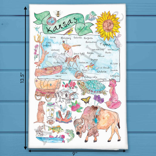 Kansas Map Tea Towel – Fields, Storms & Sunflowers