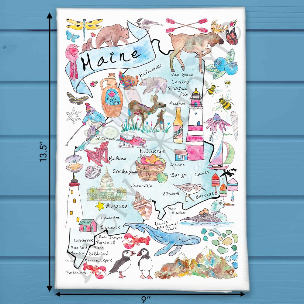 Maine Map Tea Towel – Lobsters, Pines & Pride