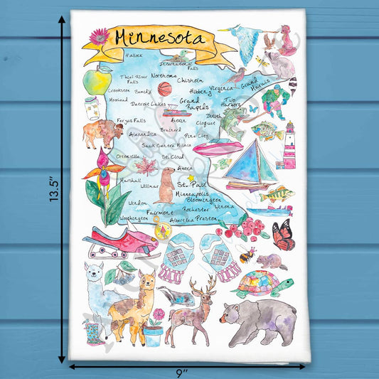 Minnesota Map Tea Towel – Loons, Lakes & Love