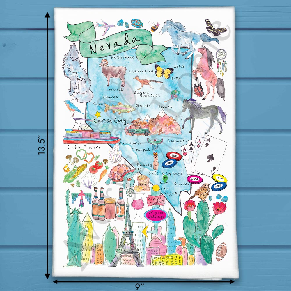 Nevada Map Tea Towel – Canyons & Casinos