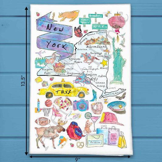New York Map Tea Towel – Apples, Adirondacks & Big Dreams
