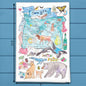 Oregon Map Tea Towel – Trees, Trails & Tidepools