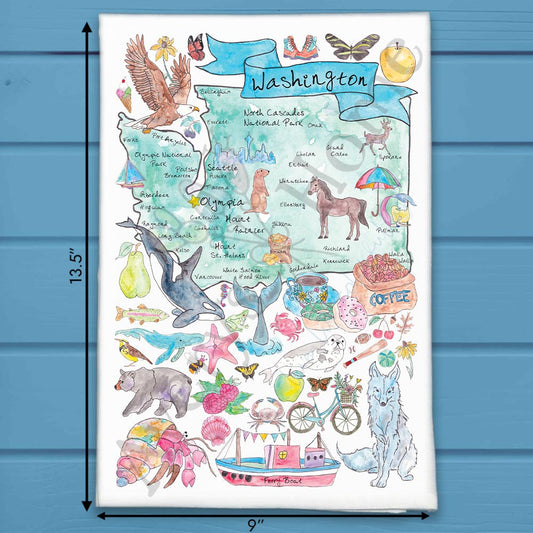 Washington Map Tea Towel – Coffee, Cascades & Coast