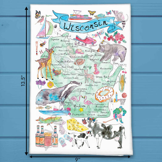 Wisconsin Map Tea Towel – Beer, Brats & Great Lakes