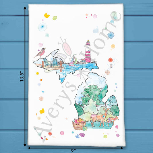 Michigan State Landscape Map Mask Tea Towel