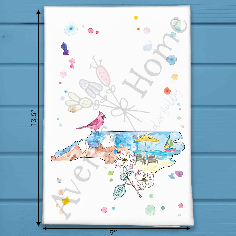 North Carolina Icons Tea Towel – Lighthouse, Pines & Pride