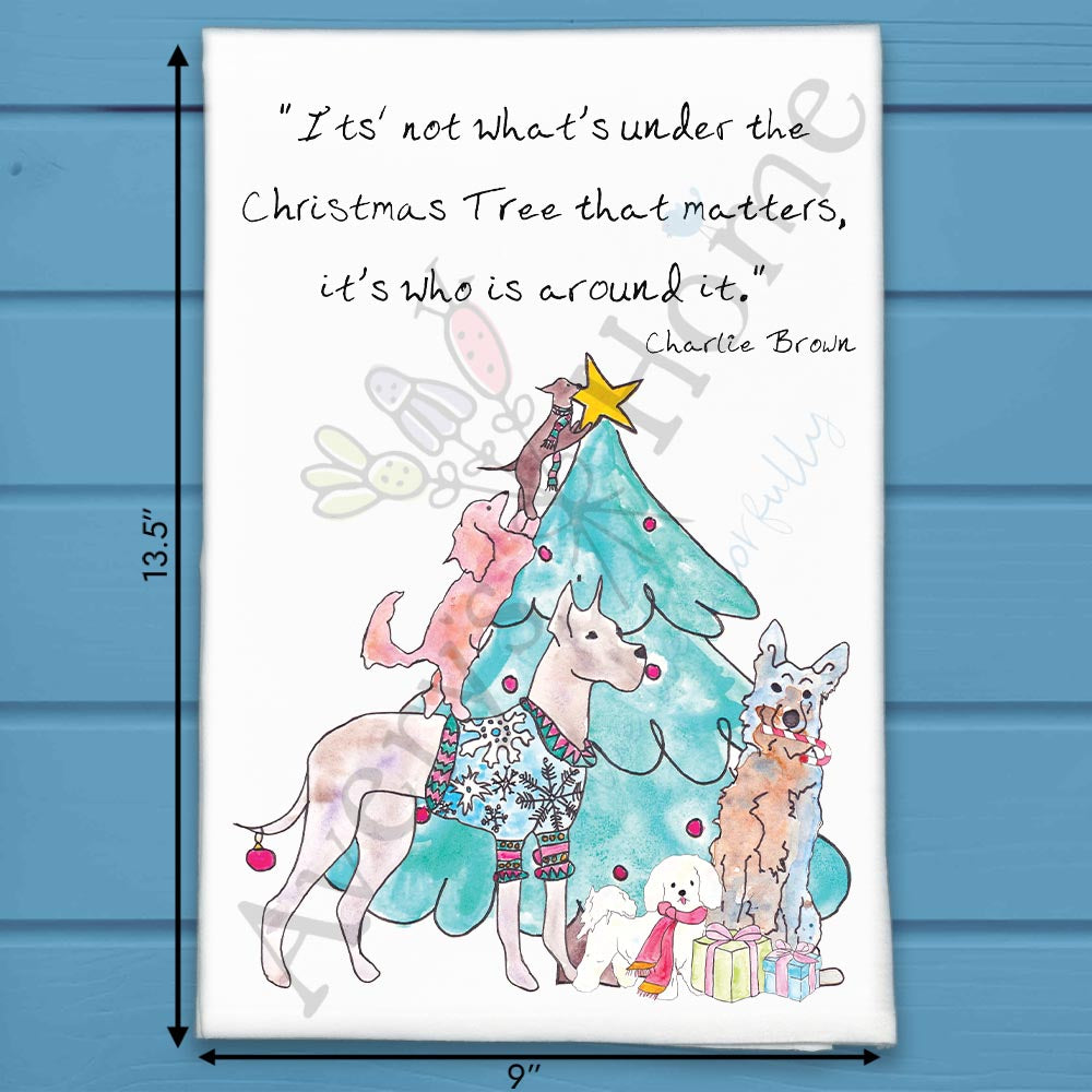 Dogs & Christmas Tree Tea Towel – Tail-Wagging Holiday