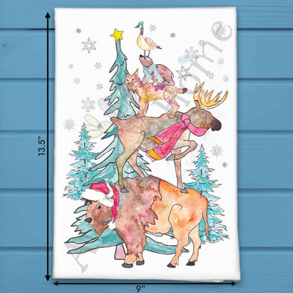 Woodland Animals Christmas Tree Tea Towel – Cozy Critters