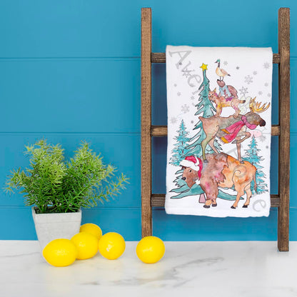 Woodland Animals Christmas Tree Tea Towel – Cozy Critters