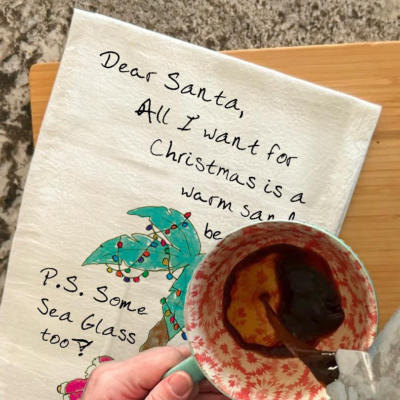 All I Want for Christmas Is Santa on a Beach Tea Towel