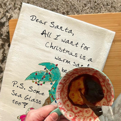 All I Want for Christmas Is Santa on a Beach Tea Towel