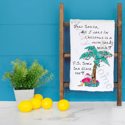All I Want for Christmas Is Santa on a Beach Tea Towel