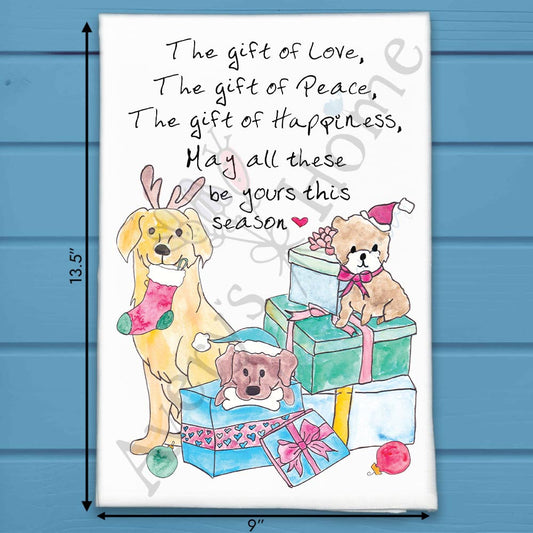 Peace, Love & Dogs Tea Towel – Holiday Tail Wags