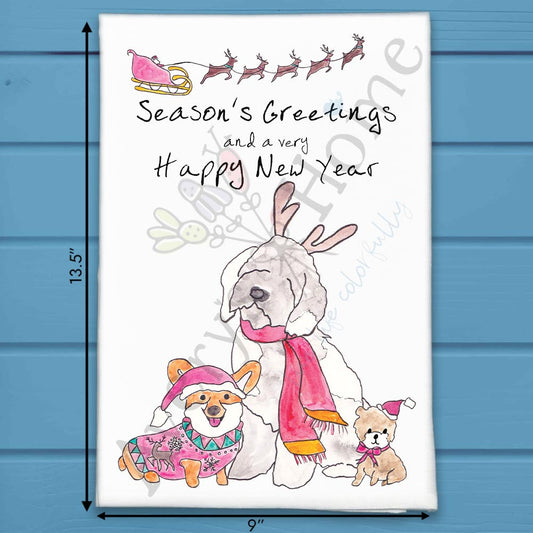 Season's Greetings & Happy New Year Tea Towel – From the Dog